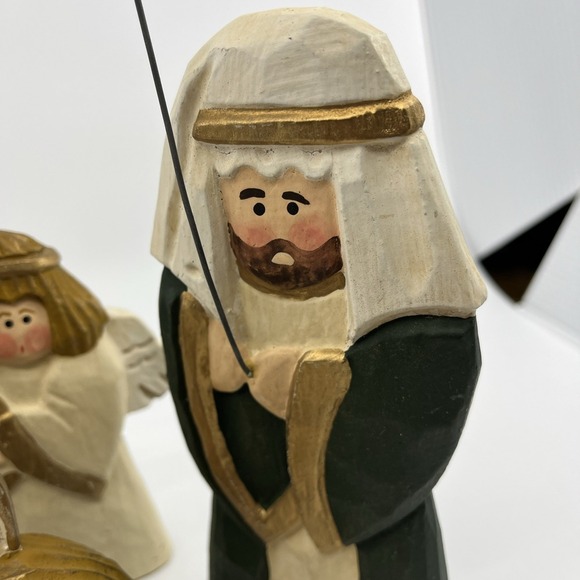 Carved Wood Nativity Folk Art‎ Hand Painted Signed Derek Adams Jesus Mary Joseph - Picture 4 of 12